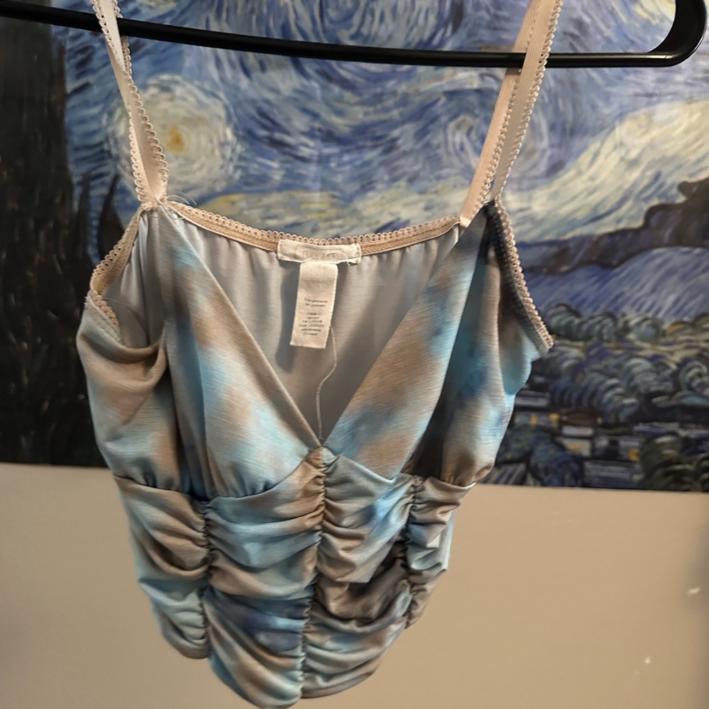 🩵🤍 Tie-Dye Camisole Top with Adjustable Straps